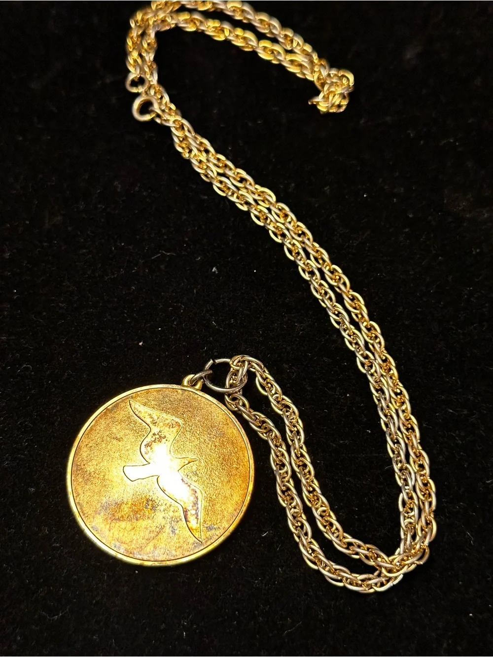 Vintage J Livingston Seagull Coin Necklace 25K Gold over Sterling Silver 24”